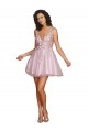 Sleeveless V-Neckline Short Cocktail Dress with Embellished Lace Appliques