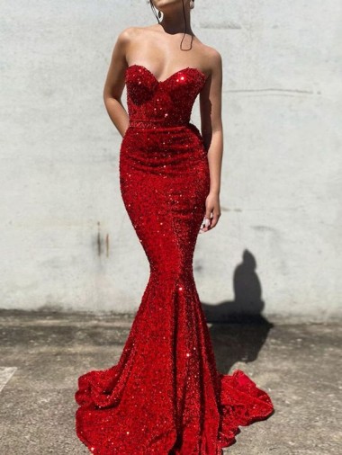 Mermaid Sweetheart Sleeveless Long Court Train Velvet Sequin Prom Dress Glasgow