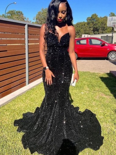 Mermaid Sweetheart Sleeveless Long Floor Length Velvet Sequin Prom Dress Glasgow