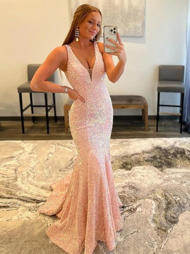 Deep V-Neck Sleeveless Long Low Back Velvet Sequin Prom Dress Glasgow