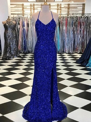 V-Neck Sleeveless Long Velvet Sequin Prom Dress Glasgow