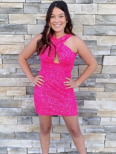 Halter Sleeveless Short Velvet Sequin Cocktail Homecoming Dress / Prom Dress Glasgow