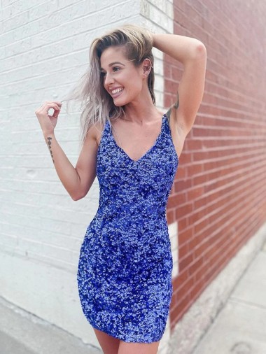 Short Velvet Sequin V-Neck Sleeveless Homecoming Dress / Prom Dress Glasgow