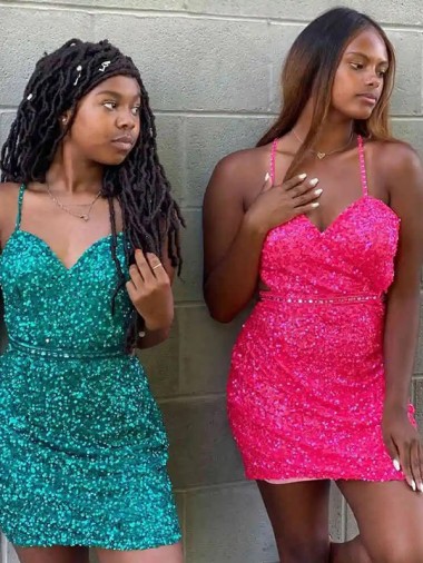 V-Neck Sleeveless Short Velvet Sequin Cocktail Dress Glasgow