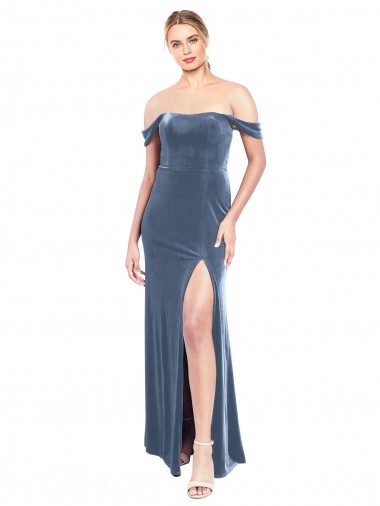 Draped Sleeves Wide Scoop Neck Off the Shoulder Velvet Bridesmaid Dress / Prom Dress Glasgow