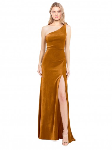 Sleek One Shoulder Long Formal Velvet Bridesmaid Dress / Prom Dress Glasgow