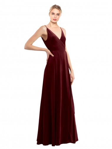 Faux Wrap V-Neck Sleek Long Formal Velvet Bridesmaid Dress / Prom Dress Glasgow