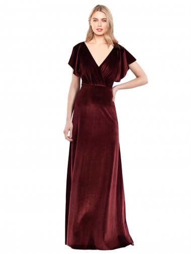 Flutter Sleeves Open Back Long Velvet Bridesmaid Dress / Prom Dress Glasgow