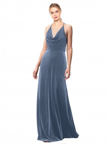 Halter Cowl Neck Long A-Line Velvet Bridesmaid Dress / Prom Dress with Keyhole Back Glasgow