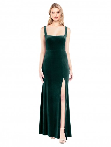 Square Neck Full Length Velvet Bridesmaid Dress / Prom Dress with Side Slit Glasgow