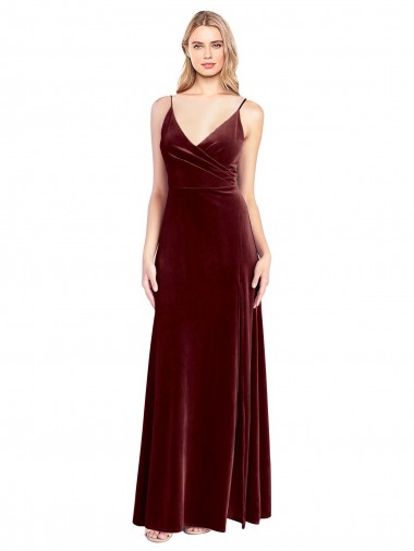 Faux Surplice Neckline Slim A-Line Long Velvet Bridesmaid Dress / Prom Dress Glasgow
