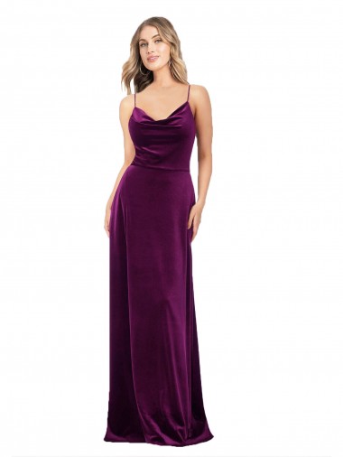 Draped Neckline Spaghetti Straps Formal Velvet Bridesmaid Dress / Prom Dress Glasgow