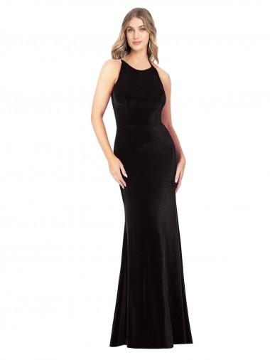 Vintage Velvet High Neck Formal Bridesmaid Dress / Prom Dress with Strappy Back Glasgow