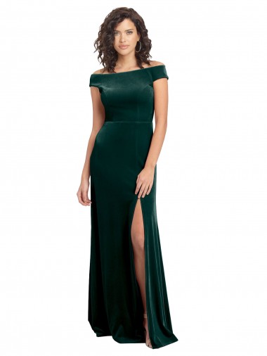 Floor Length Cap Sleeves Long Formal Velvet Bridesmaid Dress / Prom Dress with High Side Slit Glasgow