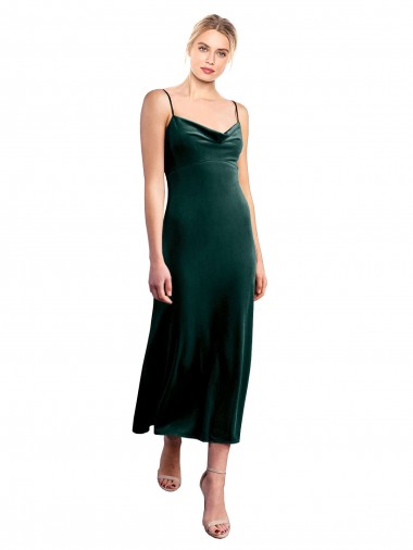 Midi Cocktail Length Cowl Neck Velvet Slip Bridesmaid Dress / Prom Dress Glasgow