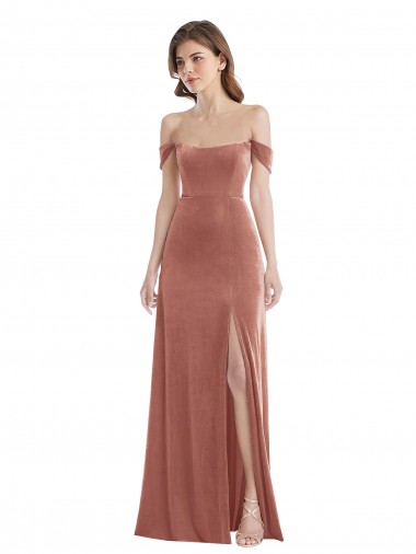 Off the Shoulder Flounce Sleeve Velvet Maxi Bridesmaid Dress / Prom Dress Glasgow