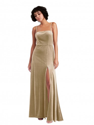 Square Neck Formal Velvet Maxi Bridesmaid Dress / Prom Dress with Front Slit Glasgow