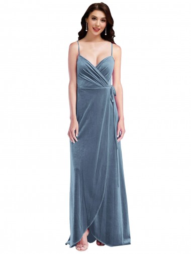 Velvet Wrap Maxi Bridesmaid Dress / Prom Dress with Pockets Glasgow