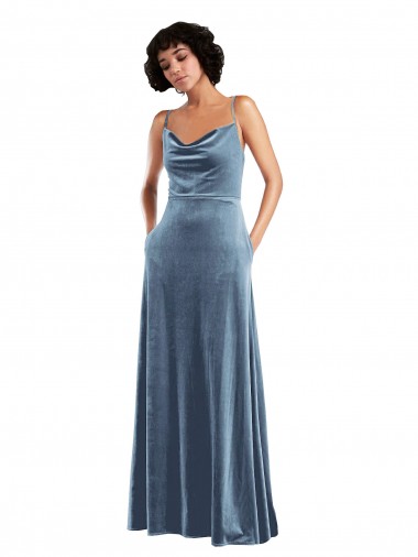 Sleek Cowl Neck Velvet Maxi Bridesmaid Dress / Prom Dress with Pockets Glasgow
