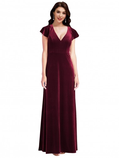 Flutter Sleeve Velvet Maxi Bridesmaid Dress / Prom Dress with Pockets Glasgow