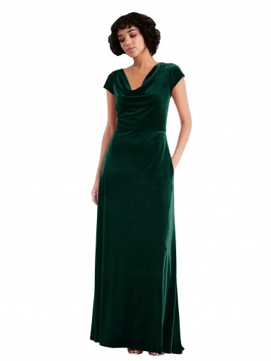 Cowl Neck Cap Sleeve Velvet Maxi Bridesmaid Dress / Prom Dress with Pockets Glasgow
