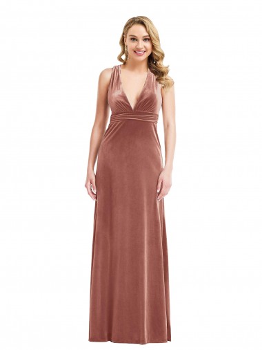 Plunging Neckline Formal Velvet Maxi Bridesmaid Dress / Prom Dress with Criss Cross Open Back Glasgow