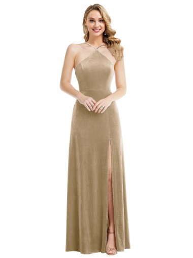 High Neck Halter Open Back Long Velvet Maxi Bridesmaid Dress / Prom Dress Glasgow