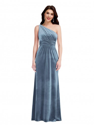 One Shoulder Draped Velvet Maxi Bridesmaid Dress / Prom Dress Glasgow