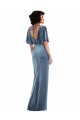 Flutter Sleeve Open Back Velvet Maxi Bridesmaid Dress / Prom Dress with Draped Wrap Skirt