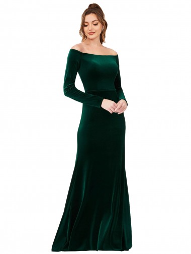 Off the Shoulder Long Sleeves Formal Stretch Velvet Bridesmaid Dress / Prom Dress Glasgow
