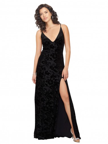 V-Neck Cowl Back Floral Velvet Bridesmaid Dress with Front Slit and Deep V-Neck Glasgow