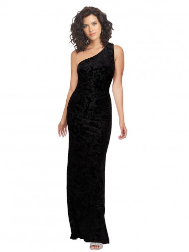 One Shoulder Long Sheath Sleeveless Floral Velvet Bridesmaid Dress Glasgow