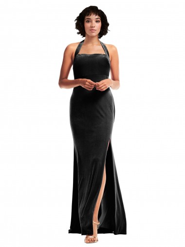 Empire Waist Formal Stretch Velvet Bridesmaid Dress / Prom Dress with Halter Strap Glasgow