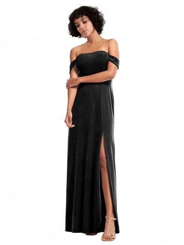 Off the Shoulder Drapped Sleeves Formal Stretch Velvet Bridesmaid Dress / Prom Dress Glasgow