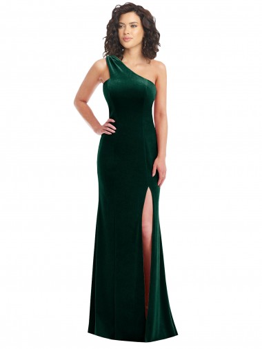 One Shoulder Velvet Trumpet Bridesmaid Dress / Prom Dress with Front Slit Glasgow