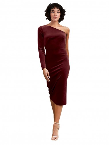 One Shoulder Fitted Short Midi Length Velvet Bridesmaid Dress / Prom Dress Glasgow