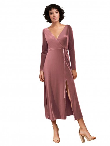 Long Sleeve Velvet Faux Wrap Midi Length Bridesmaid Dress / Prom Dress Glasgow