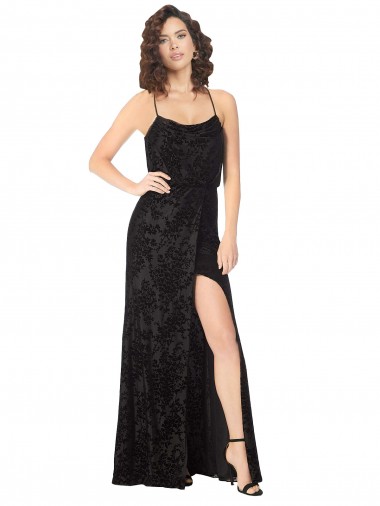Floral Velvet Cowl Neck Bridesmaid Dress with Skirt Slit Glasgow