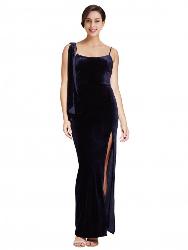 Long Formal Velvet Bridesmaid Dress / Prom Dress with Side Thigh Split and Shoulder Tie Glasgow
