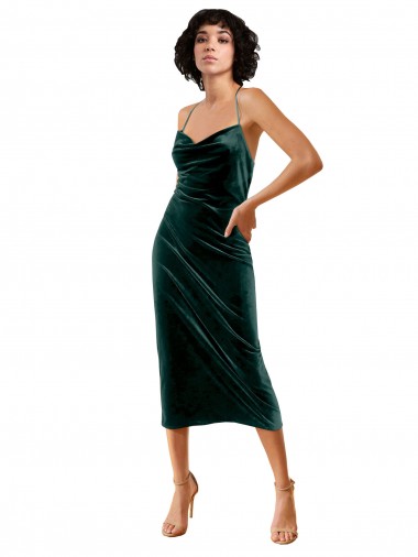 Midi Cocktail Length Sleek Cowl Neckline Short Formal Velvet Bridesmaid Dress / Prom Dress Glasgow