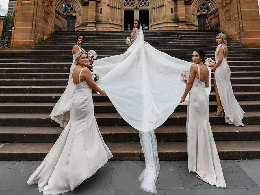 Full Length Luxe Chiffon Long Champagne bridesmaid dresses Glasgow with Sexy High Slit and Front Ruffles